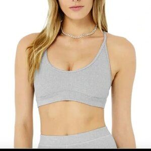 ALO Ribbed Blissful Bra – XS – Dove Grey Heather – Sold Out Colorway – Like New